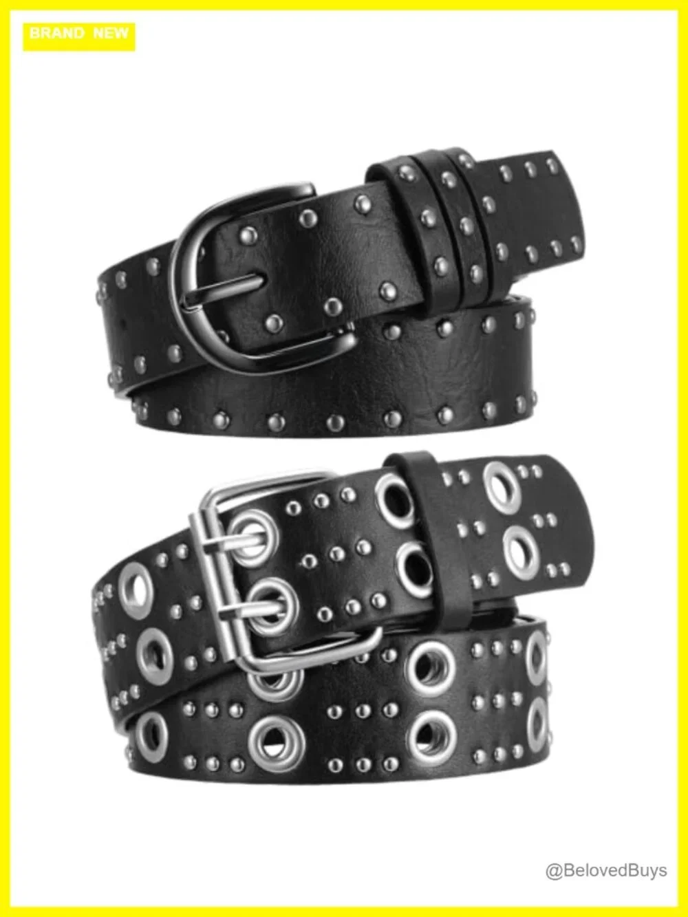 2 Pack Studded Belts Women Faux Leather Punk Rivet Belt Set